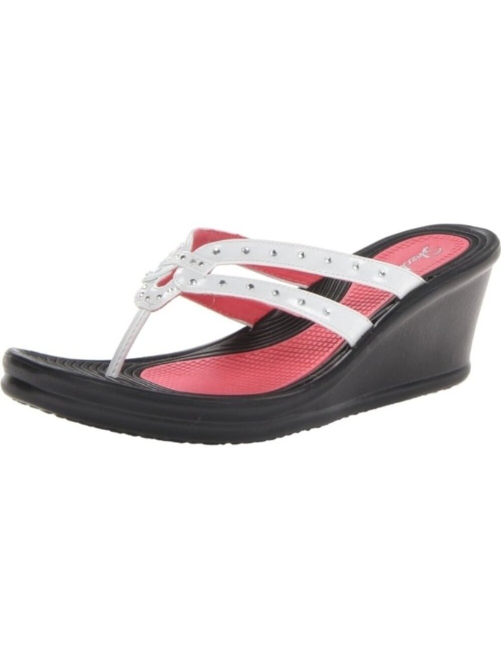 Skechers Cali Rumblers Lotus Flower Wedge Sandal White Rhinestone Womens Size 7